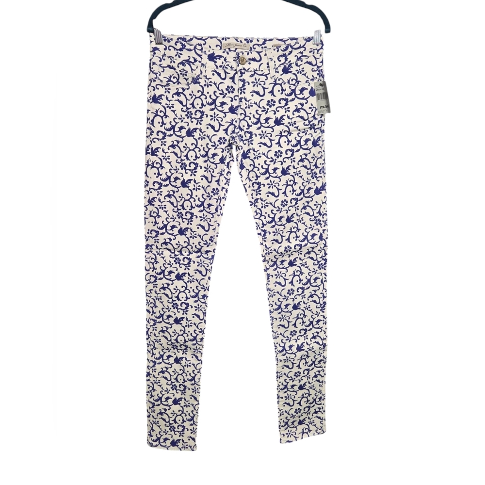 MAVI Serena Low-Rise Floral Pattern Skinny Jeans Sz 27-see measurem Blue & White